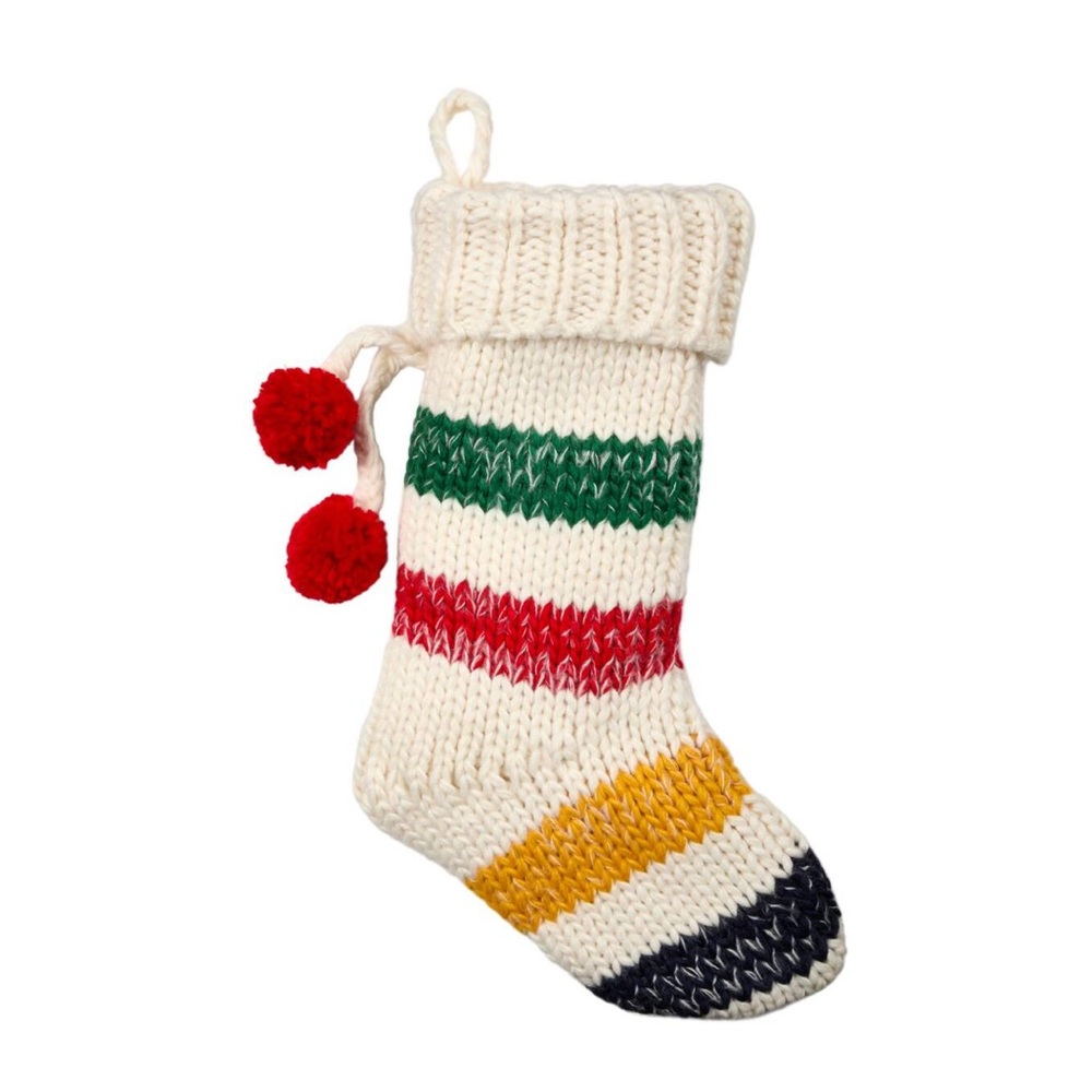 Hudson’s Bay Stripes HBC Stripes Knit Christmas Stocking with Pompoms